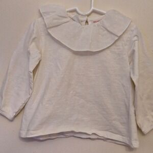 Zara Kids White Cotton Ruffle Collar Long Sleeve Top Swiss Dot Size 2-3 Years